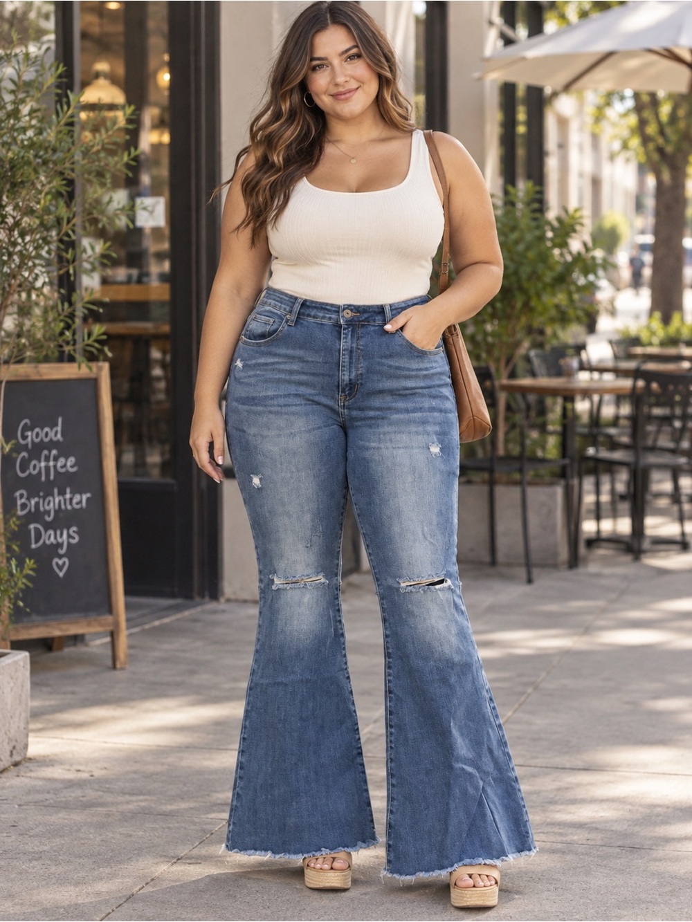 Risen Jeans Distressed Raw-Hem Flare Jeans Plus Size 1XL
